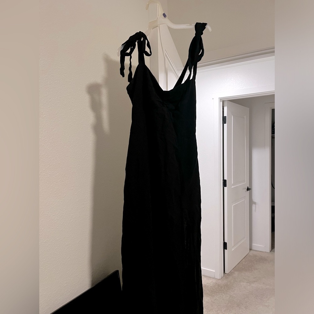 Black midi dress with slit, straps are tied together. Bought at forever 21